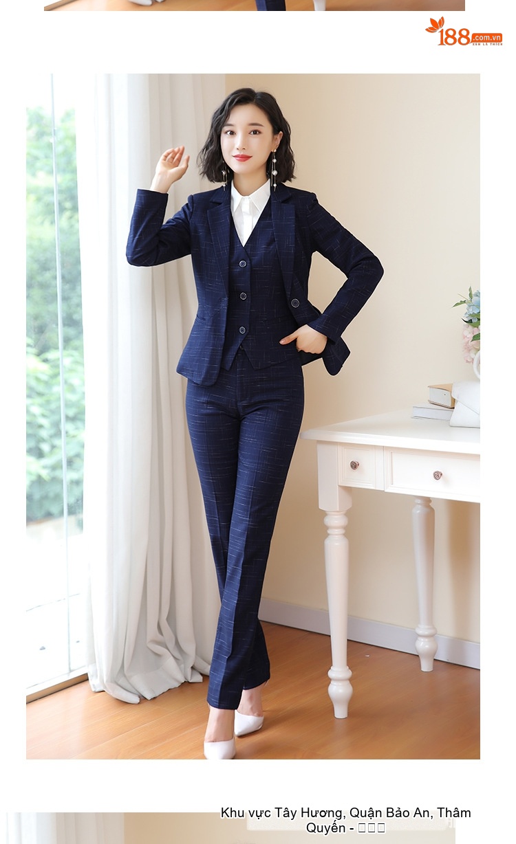 Bộ Vest Công Sở Nữ Phong Cách Hàn Quốc Thiết Kế Thanh Lịch Màu Xanh Navy chi tiết 10