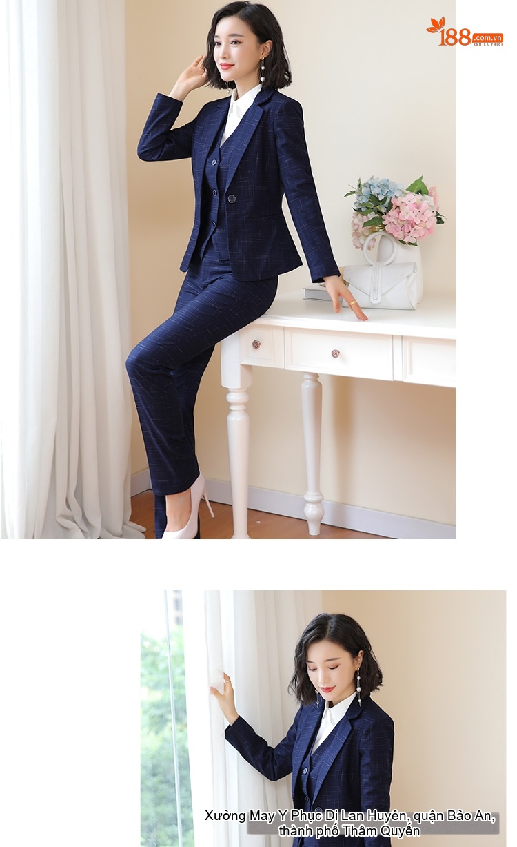 Bộ Vest Công Sở Nữ Phong Cách Hàn Quốc Thiết Kế Thanh Lịch Màu Xanh Navy chi tiết 11