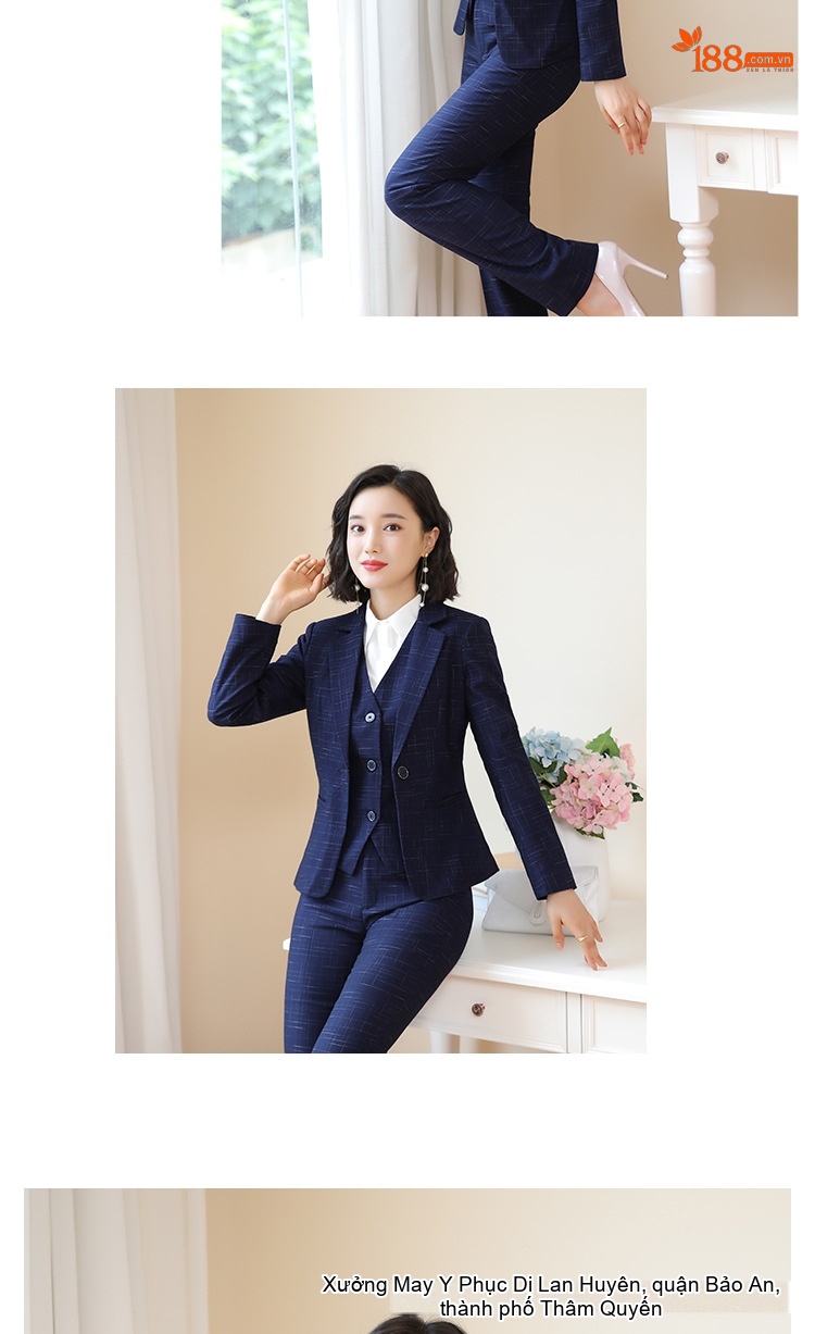 Bộ Vest Công Sở Nữ Phong Cách Hàn Quốc Thiết Kế Thanh Lịch Màu Xanh Navy chi tiết 12