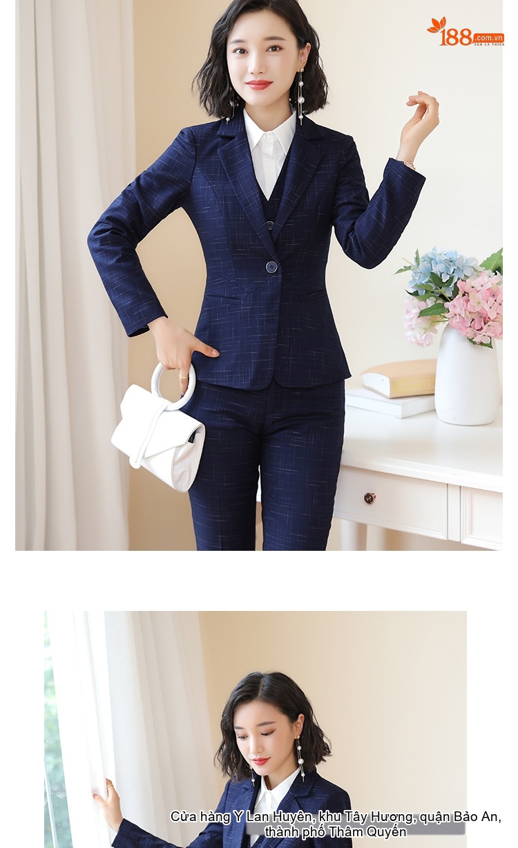 Bộ Vest Công Sở Nữ Phong Cách Hàn Quốc Thiết Kế Thanh Lịch Màu Xanh Navy chi tiết 13