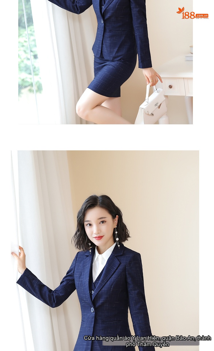 Bộ Vest Công Sở Nữ Phong Cách Hàn Quốc Thiết Kế Thanh Lịch Màu Xanh Navy chi tiết 14
