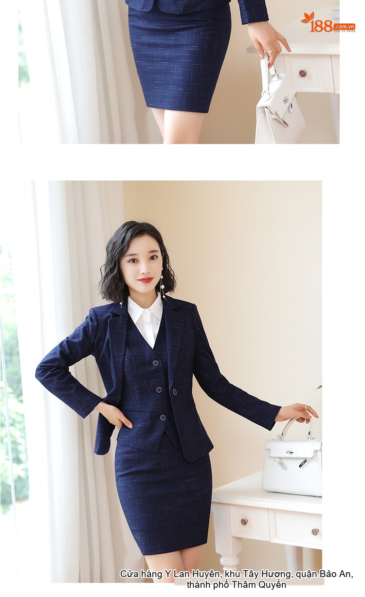 Bộ Vest Công Sở Nữ Phong Cách Hàn Quốc Thiết Kế Thanh Lịch Màu Xanh Navy chi tiết 15