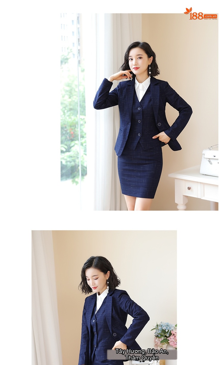 Bộ Vest Công Sở Nữ Phong Cách Hàn Quốc Thiết Kế Thanh Lịch Màu Xanh Navy chi tiết 16