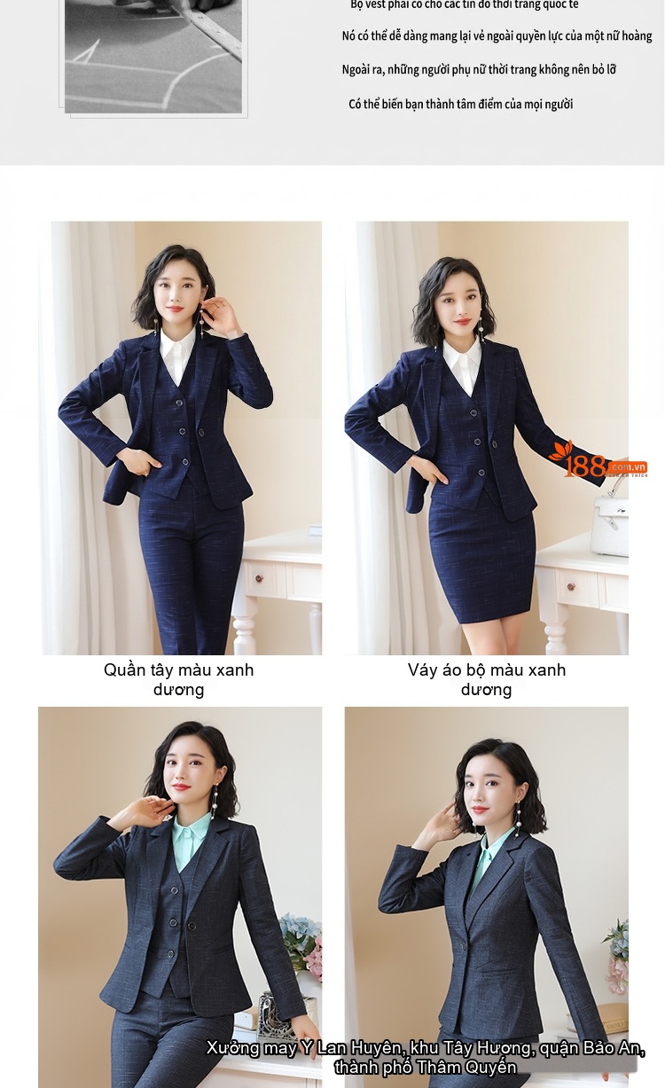 Bộ Vest Công Sở Nữ Phong Cách Hàn Quốc Thiết Kế Thanh Lịch Màu Xanh Navy chi tiết 1