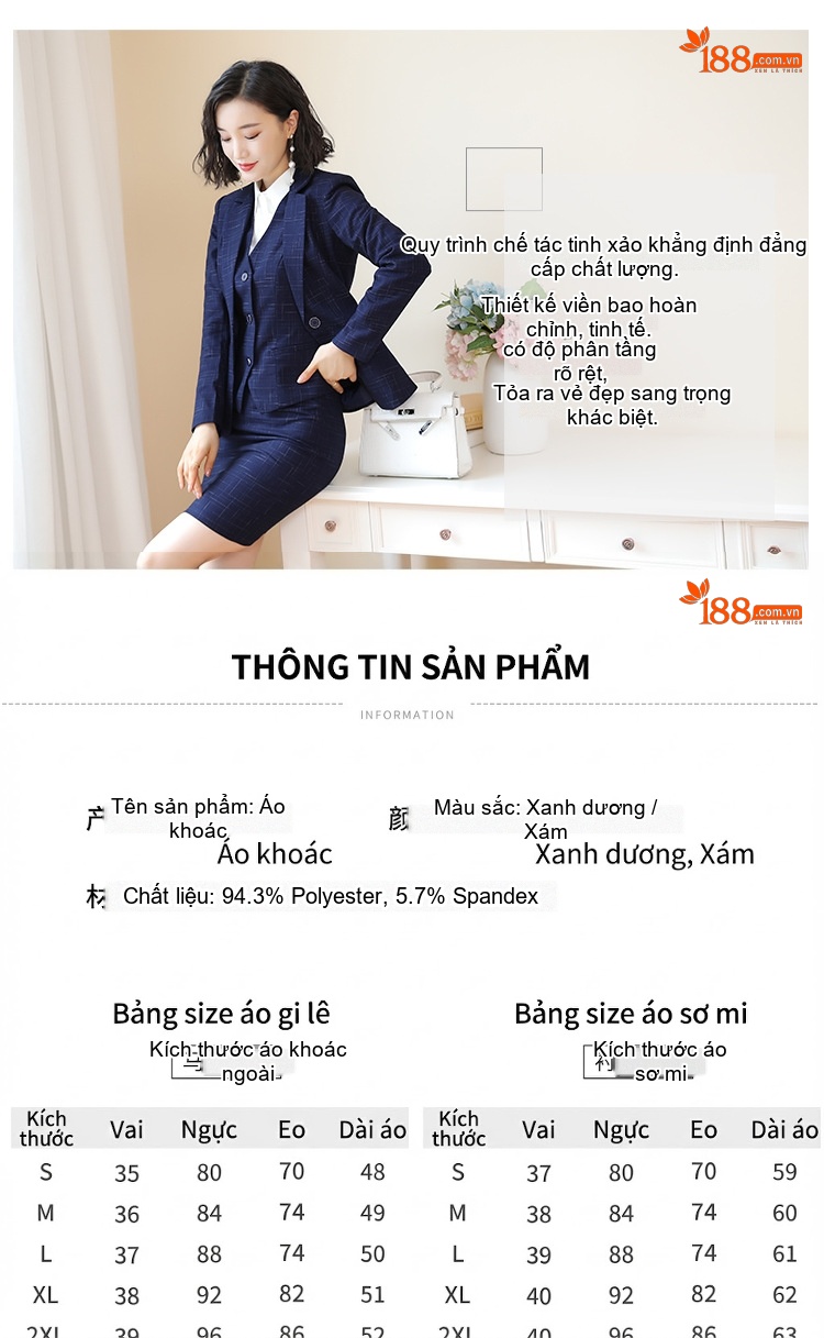 Bộ Vest Công Sở Nữ Phong Cách Hàn Quốc Thiết Kế Thanh Lịch Màu Xanh Navy chi tiết 2