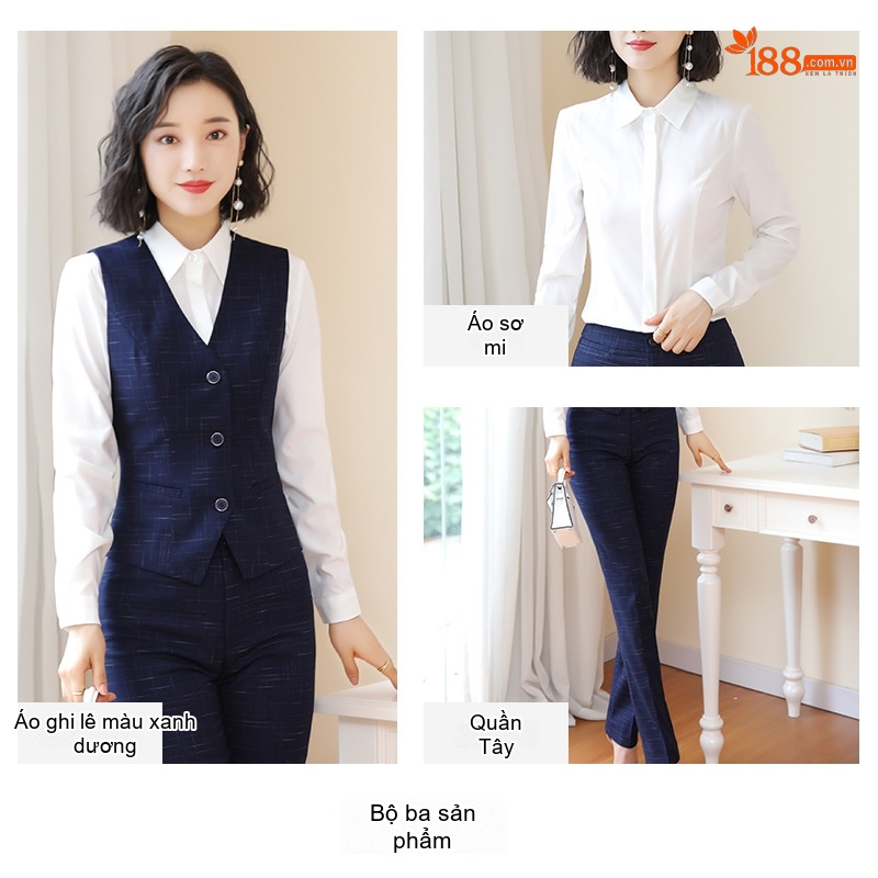 Bộ Vest Công Sở Nữ Phong Cách Hàn Quốc Thiết Kế Thanh Lịch Màu Xanh Navy