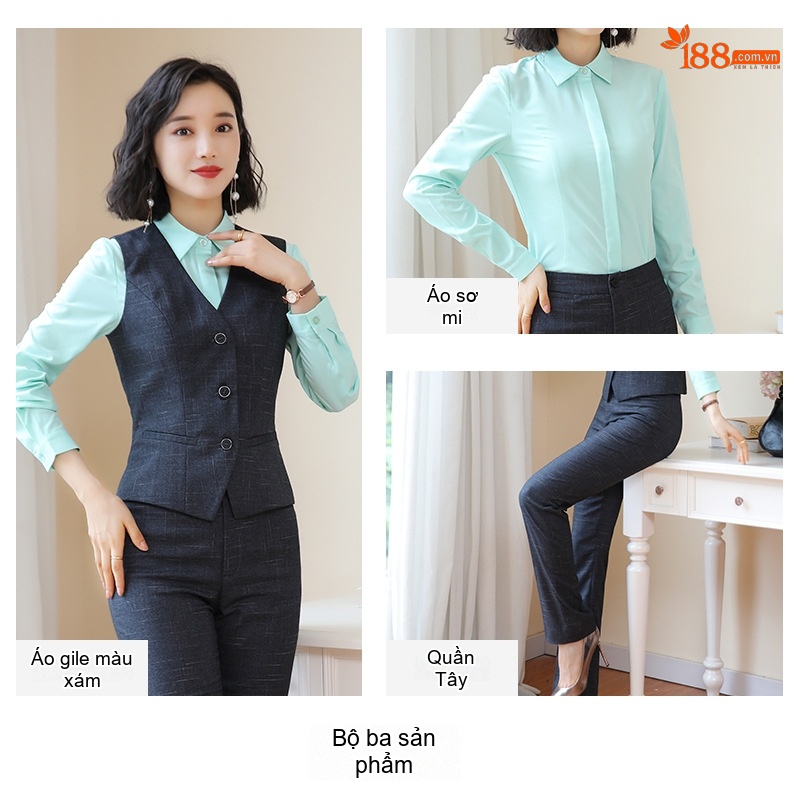 Bộ Vest Công Sở Nữ Phong Cách Hàn Quốc Thiết Kế Thanh Lịch Màu Xanh Navy
