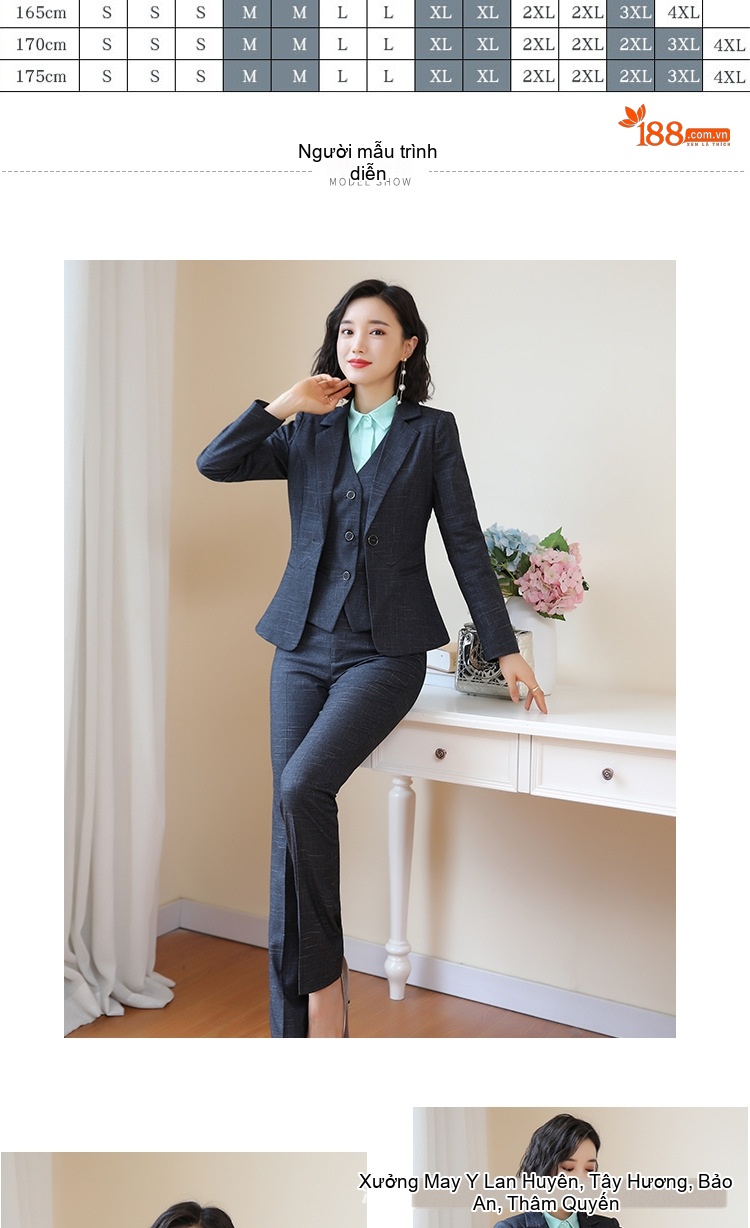Bộ Vest Công Sở Nữ Phong Cách Hàn Quốc Thiết Kế Thanh Lịch Màu Xanh Navy chi tiết 4