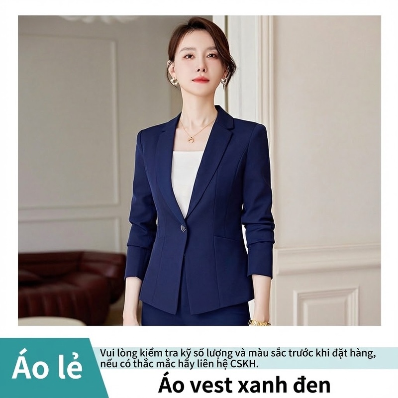 Bộ Vest Công Sở Nữ Phong Cách Thanh Lịch Màu Xanh Navy, Đen