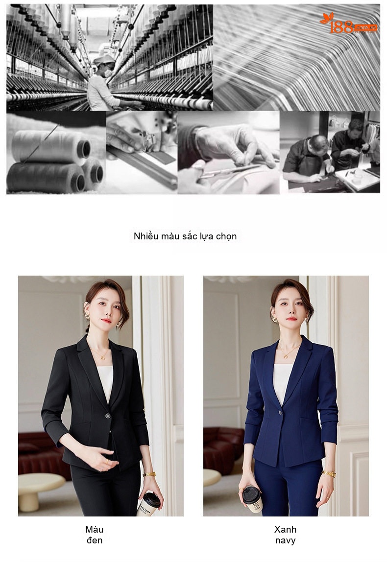 Bộ Vest Công Sở Nữ Phong Cách Thanh Lịch Màu Xanh Navy, Đen chi tiết 8