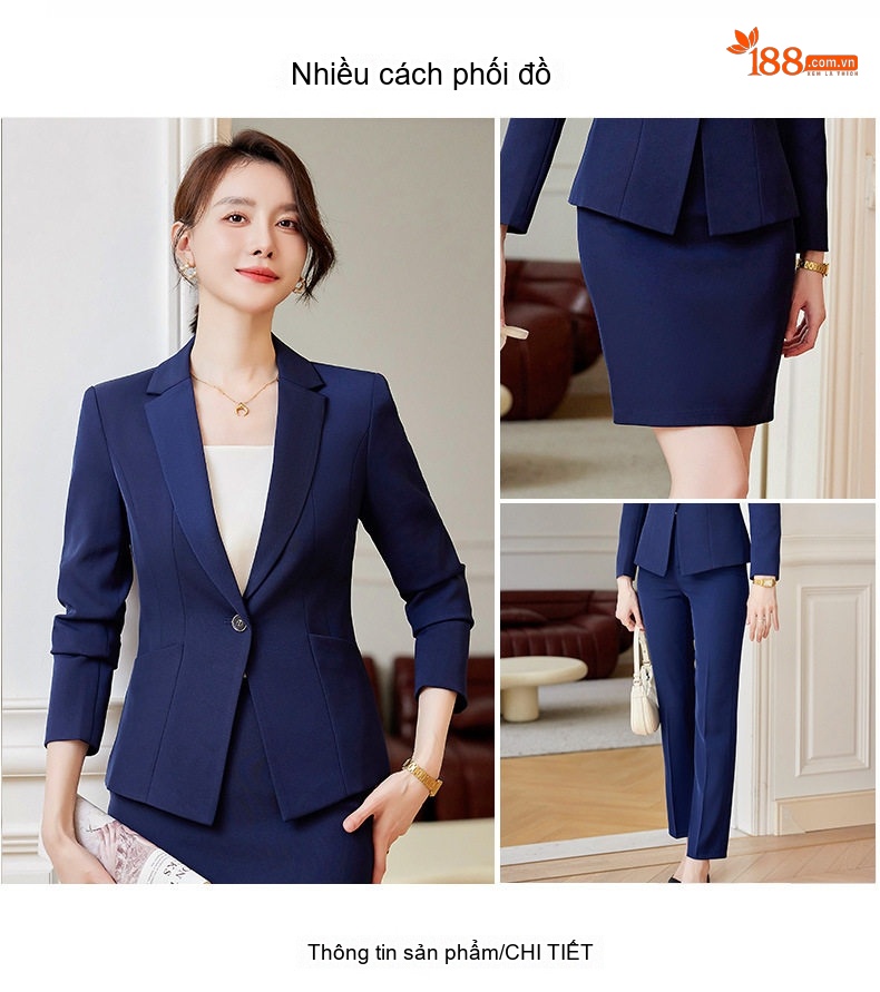 Bộ Vest Công Sở Nữ Phong Cách Thanh Lịch Màu Xanh Navy, Đen chi tiết 9