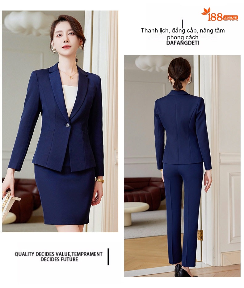 Bộ Vest Công Sở Nữ Phong Cách Thanh Lịch Màu Xanh Navy, Đen chi tiết 13