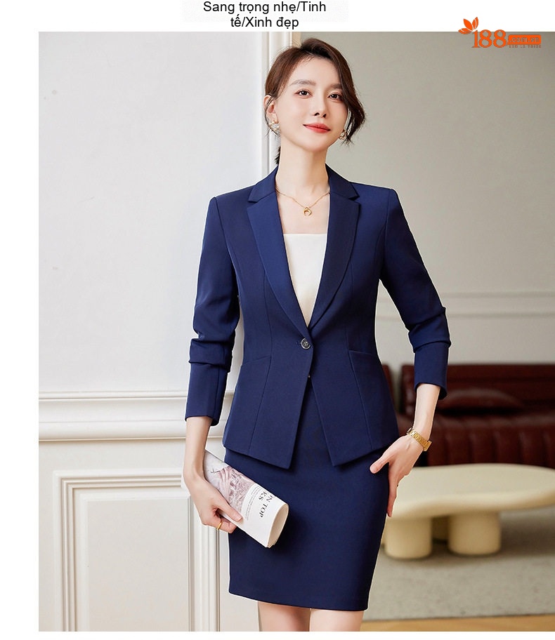 Bộ Vest Công Sở Nữ Phong Cách Thanh Lịch Màu Xanh Navy, Đen chi tiết 15