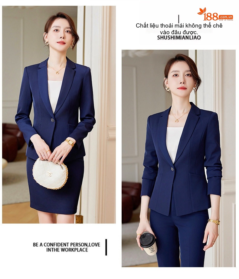 Bộ Vest Công Sở Nữ Phong Cách Thanh Lịch Màu Xanh Navy, Đen chi tiết 16