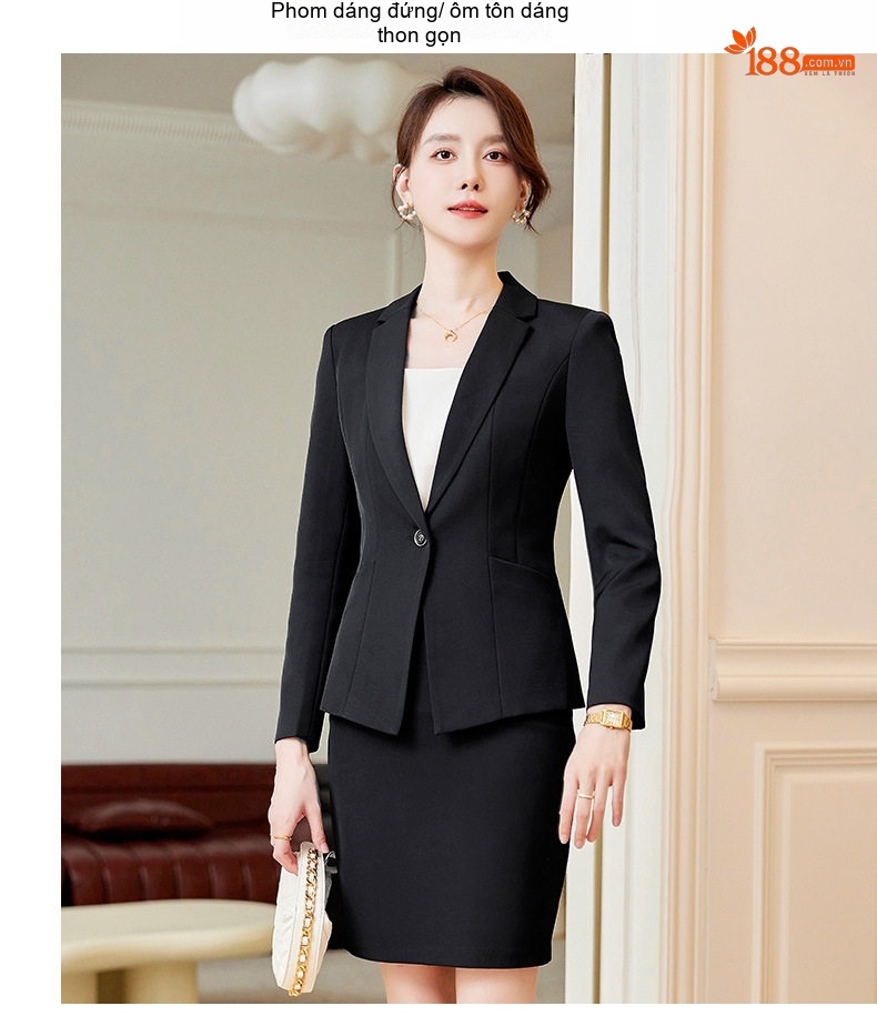 Bộ Vest Công Sở Nữ Phong Cách Thanh Lịch Màu Xanh Navy, Đen chi tiết 18