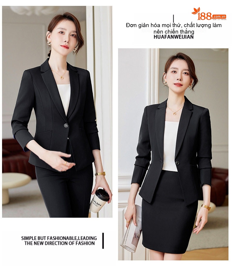 Bộ Vest Công Sở Nữ Phong Cách Thanh Lịch Màu Xanh Navy, Đen chi tiết 19