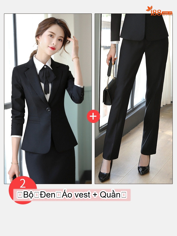 Bộ Vest Công Sở Nữ Quần/Chân Váy Áo Vest Thiết Kế Thời Trang Màu Xám, Đen