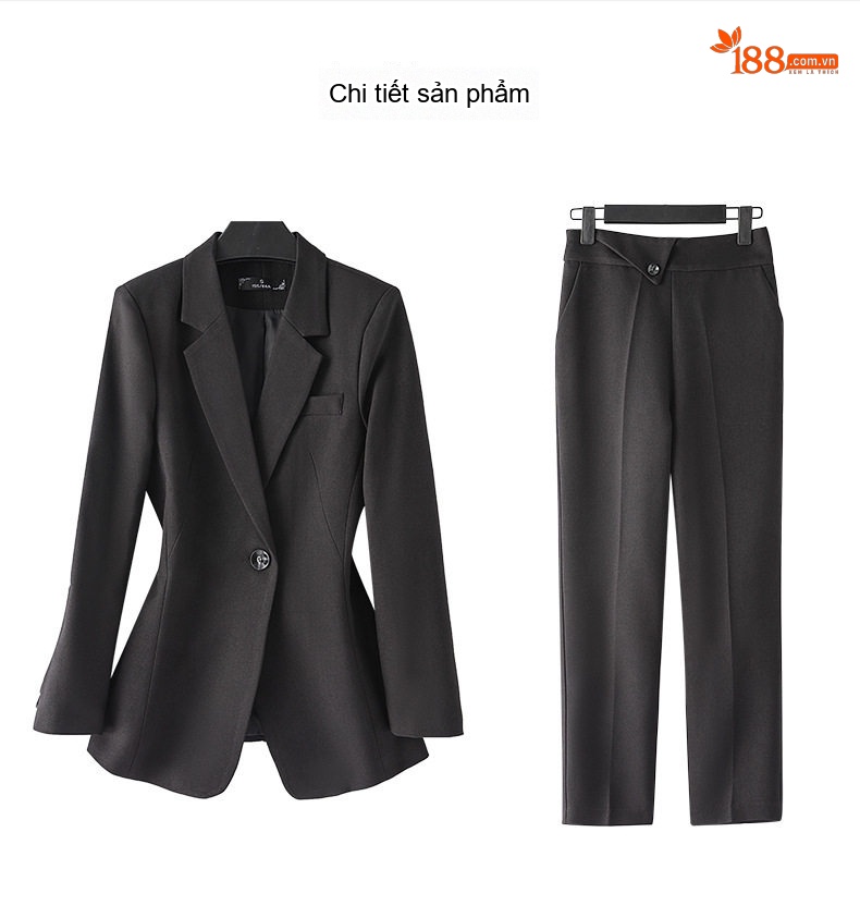 Bộ Vest Công Sở Nữ Tay Dài Phong Cách Hàn Quốc Màu Đen, Xám Xanh, Tím chi tiết 14