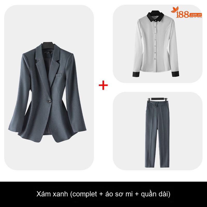 Bộ Vest Công Sở Nữ Tay Dài Phong Cách Hàn Quốc Màu Đen, Xám Xanh, Tím