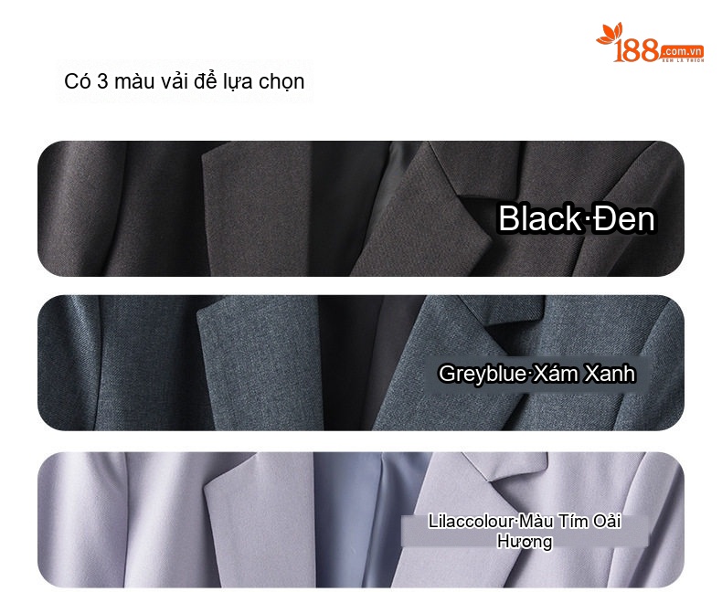 Bộ Vest Công Sở Nữ Tay Dài Phong Cách Hàn Quốc Màu Đen, Xám Xanh, Tím chi tiết 3