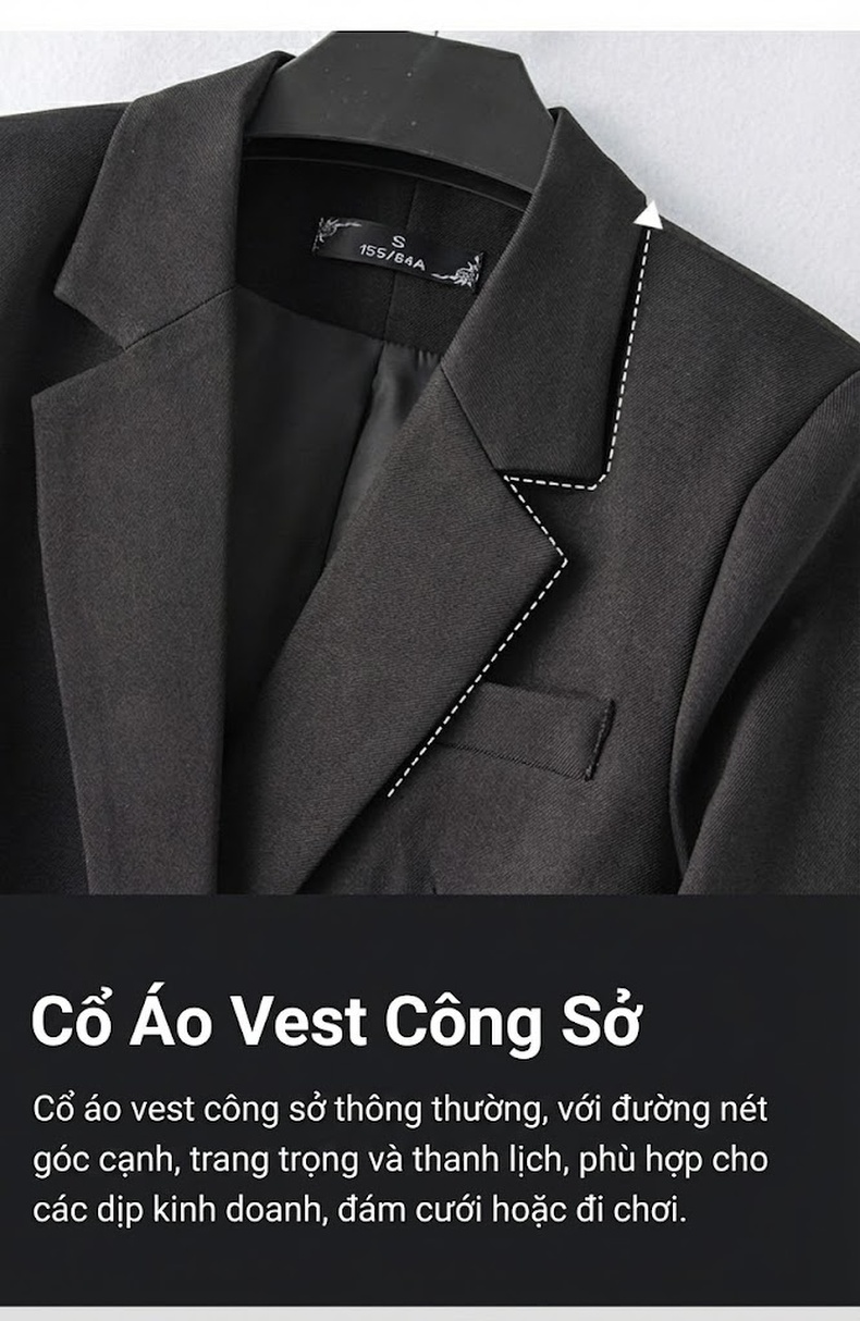 Bộ Vest Công Sở Nữ Tay Dài Phong Cách Hàn Quốc Màu Đen, Xám Xanh, Tím chi tiết 4