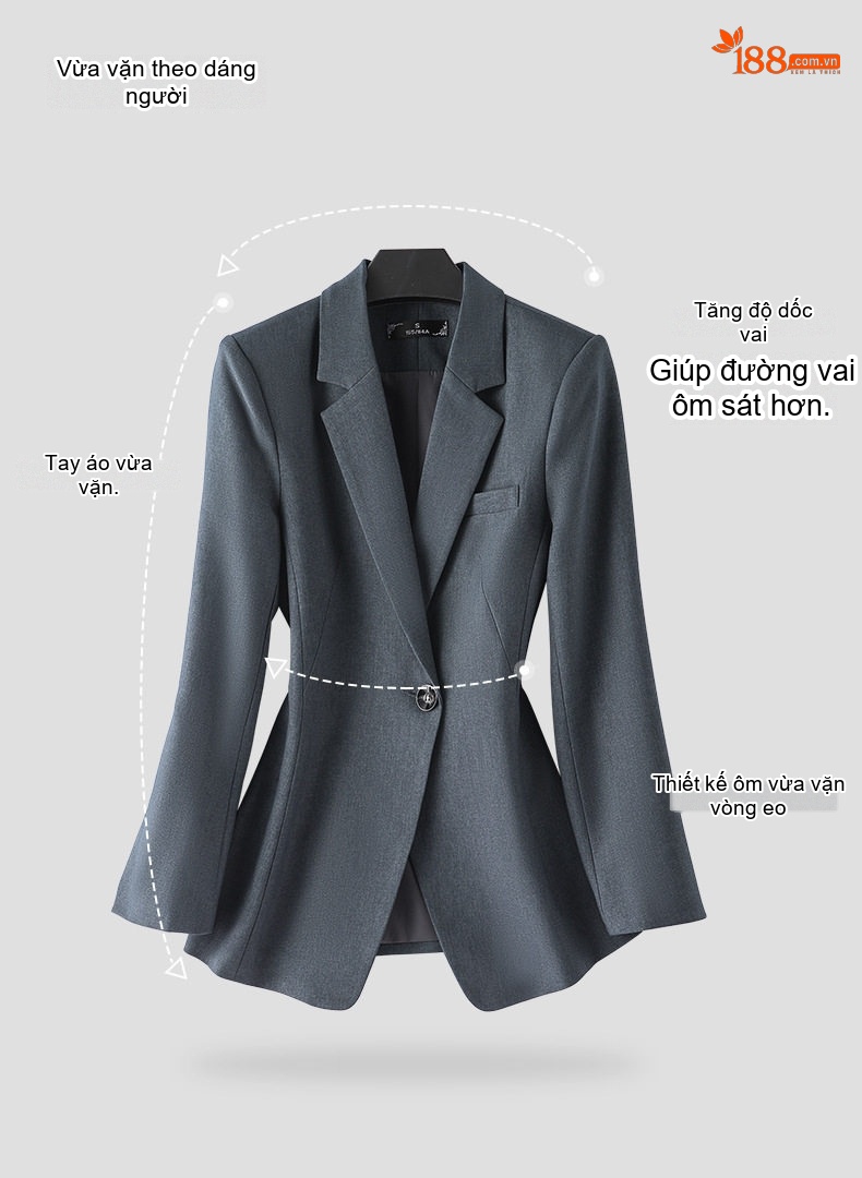 Bộ Vest Công Sở Nữ Tay Dài Phong Cách Hàn Quốc Màu Đen, Xám Xanh, Tím chi tiết 5