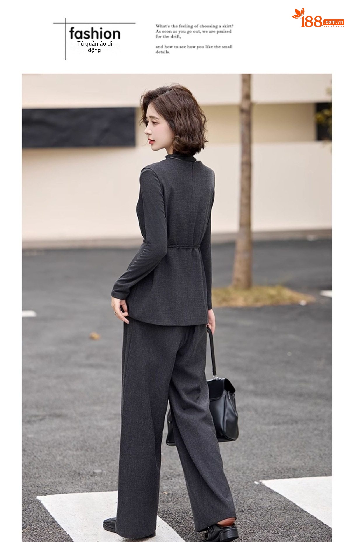 Bộ Vest Công Sở Nữ Tay Dài Quần Ống Rộng Phong Cách Thời Trang Thanh Lịch Màu Xám chi tiết 21
