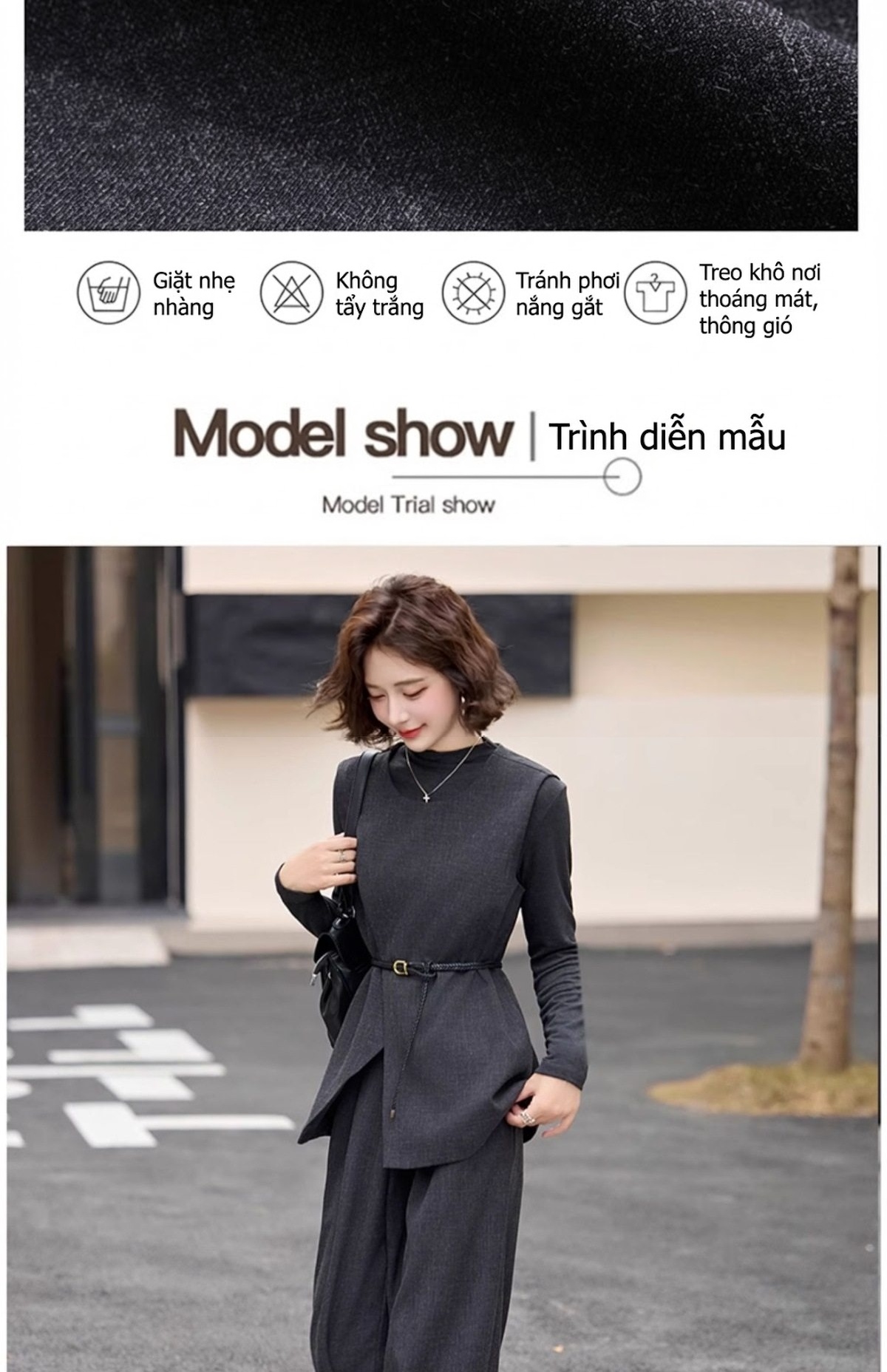 Bộ Vest Công Sở Nữ Tay Dài Quần Ống Rộng Phong Cách Thời Trang Thanh Lịch Màu Xám chi tiết 11