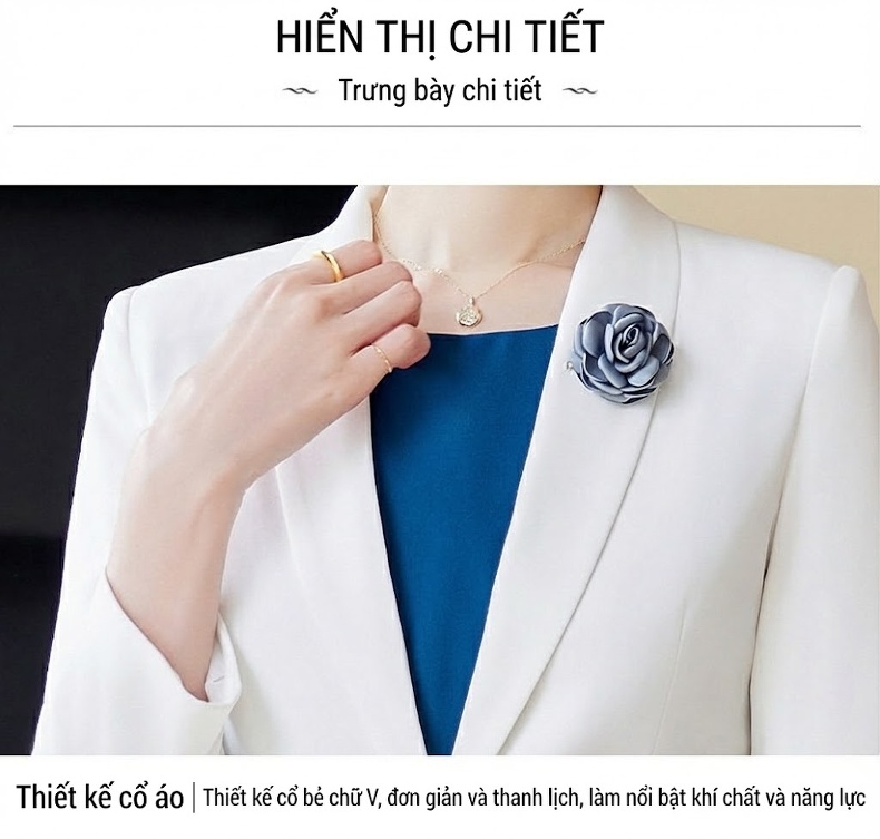 Bộ Vest Công Sở Nữ Tay Dài Thu Đông 2023, Áo Blazer, Váy Liền Thân, Phong Cách OL Thanh Lịch Màu Trắng, Xanh Dương chi tiết 20