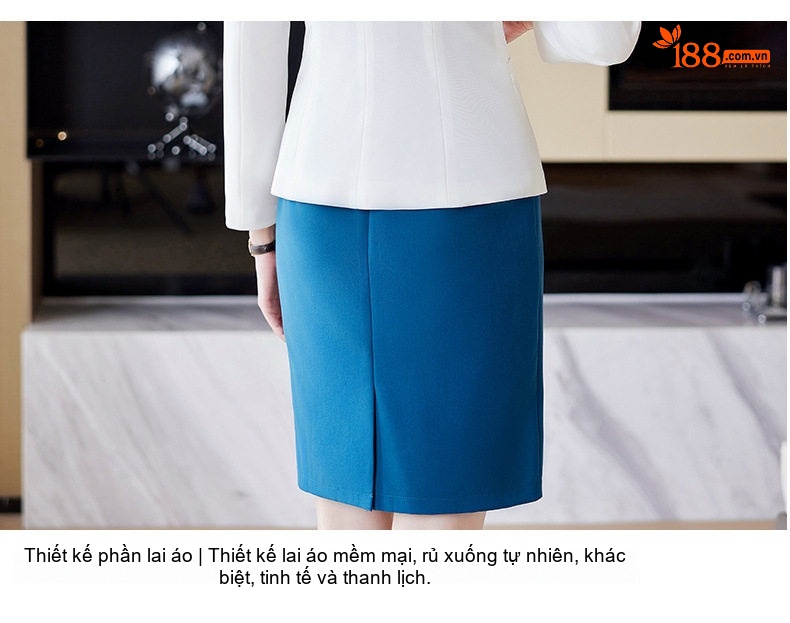 Bộ Vest Công Sở Nữ Tay Dài Thu Đông 2023, Áo Blazer, Váy Liền Thân, Phong Cách OL Thanh Lịch Màu Trắng, Xanh Dương chi tiết 23