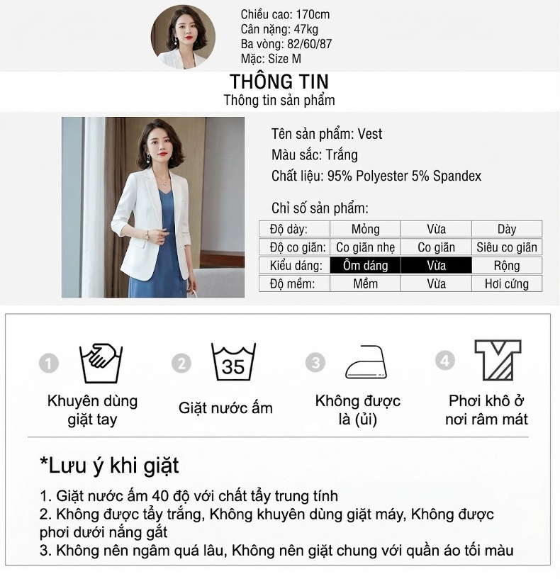 Bộ Vest Công Sở Nữ Tay Dài Thu Đông 2023, Áo Blazer, Váy Liền Thân, Phong Cách OL Thanh Lịch Màu Trắng, Xanh Dương chi tiết 7