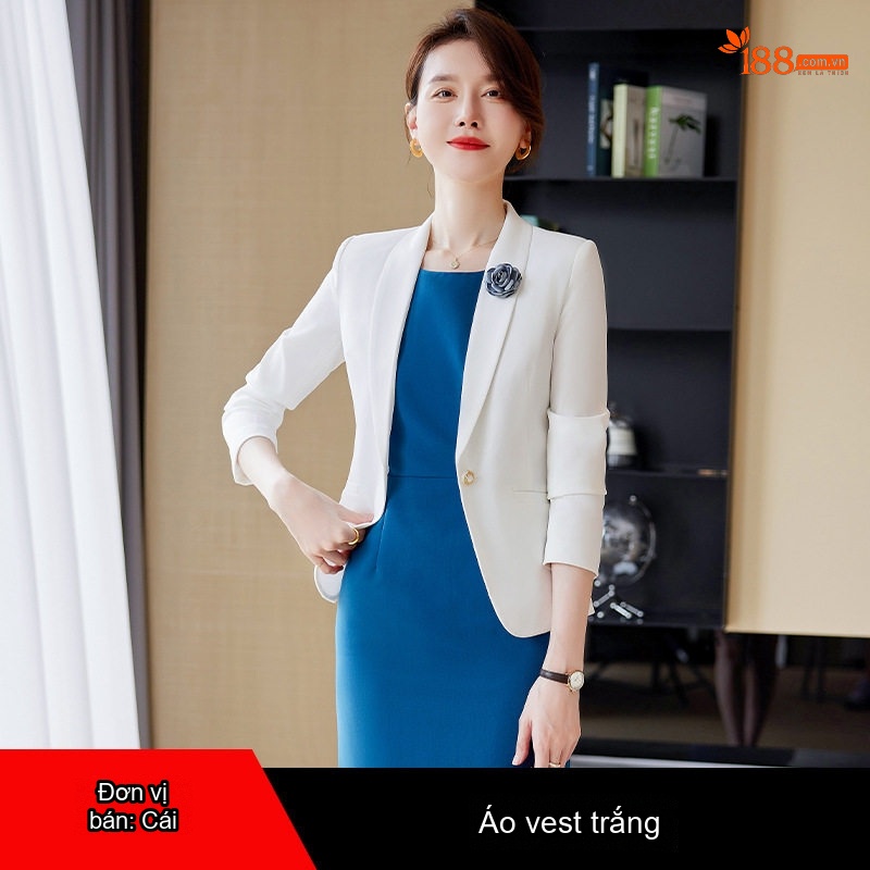 Bộ Vest Công Sở Nữ Tay Dài Thu Đông 2023, Áo Blazer, Váy Liền Thân, Phong Cách OL Thanh Lịch Màu Trắng, Xanh Dương