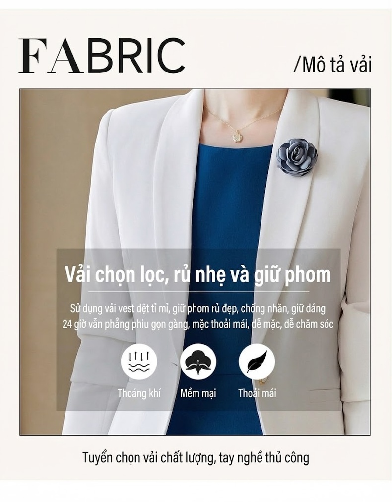 Bộ Vest Công Sở Nữ Tay Dài Thu Đông 2023, Áo Blazer, Váy Liền Thân, Phong Cách OL Thanh Lịch Màu Trắng, Xanh Dương chi tiết 6