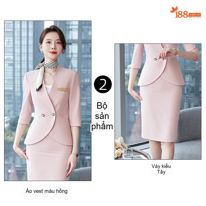 Bộ Vest Công Sở Nữ Tay Lỡ Dáng Ôm Thanh Lịch Màu Hồng, Xanh Lam