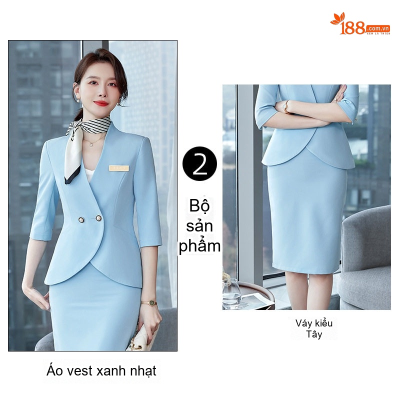 Bộ Vest Công Sở Nữ Tay Lỡ Dáng Ôm Thanh Lịch Màu Hồng, Xanh Lam