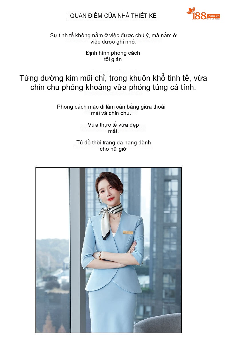 Bộ Vest Công Sở Nữ Tay Lỡ Dáng Ôm Thanh Lịch Màu Hồng, Xanh Lam chi tiết 3