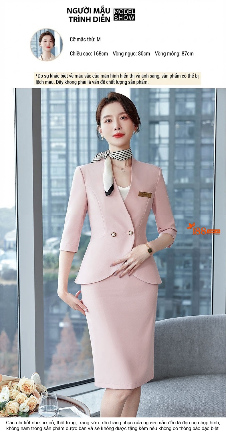 Bộ Vest Công Sở Nữ Tay Lỡ Dáng Ôm Thanh Lịch Màu Hồng, Xanh Lam chi tiết 8