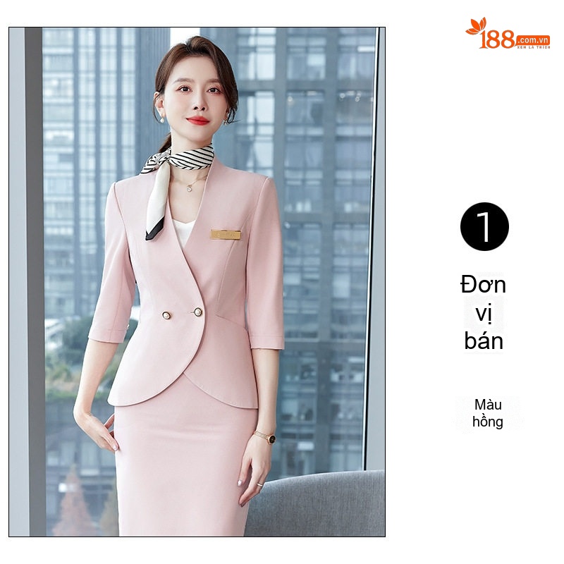 Bộ Vest Công Sở Nữ Tay Lỡ Dáng Ôm Thanh Lịch Màu Hồng, Xanh Lam