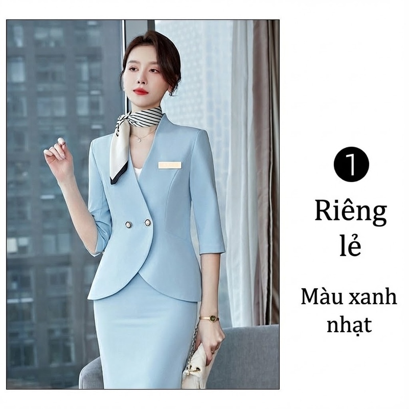 Bộ Vest Công Sở Nữ Tay Lỡ Dáng Ôm Thanh Lịch Màu Hồng, Xanh Lam