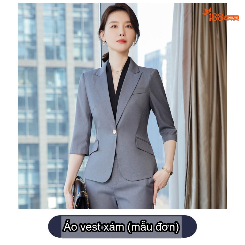 Bộ Vest Công Sở Nữ Tay Lỡ Phong Cách Hàn Quốc Màu Xám, Xanh Dương, Hồng, Nâu
