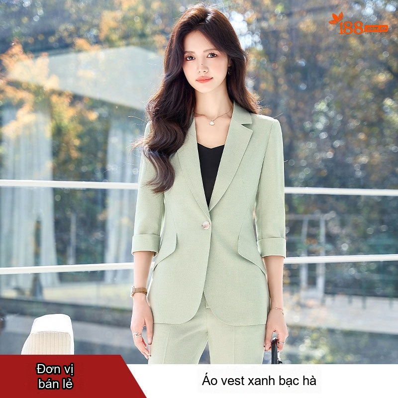Bộ Vest Công Sở Nữ Tay Lỡ Quần Dài Phong Cách Hàn Quốc Màu Xanh, Hồng, Kaki