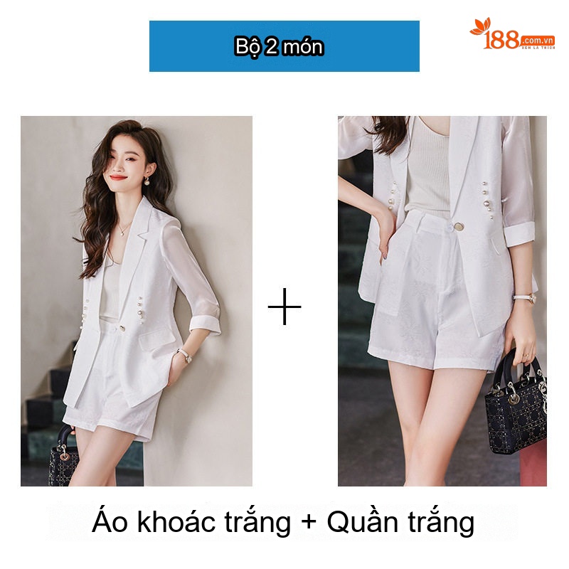 Bộ Vest Công Sở Nữ Tay Lỡ Quần Short Phong Cách Thời Trang Màu Trắng, Đen, Xanh