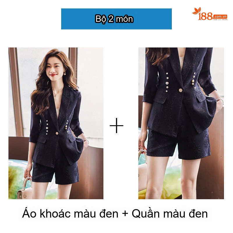 Bộ Vest Công Sở Nữ Tay Lỡ Quần Short Phong Cách Thời Trang Màu Trắng, Đen, Xanh