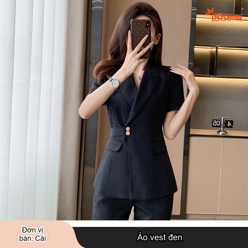 Bộ Vest Công Sở Nữ Tay Ngắn Áo Blazer Quần/Chân Váy Màu Xám, Đen, Xanh Dương