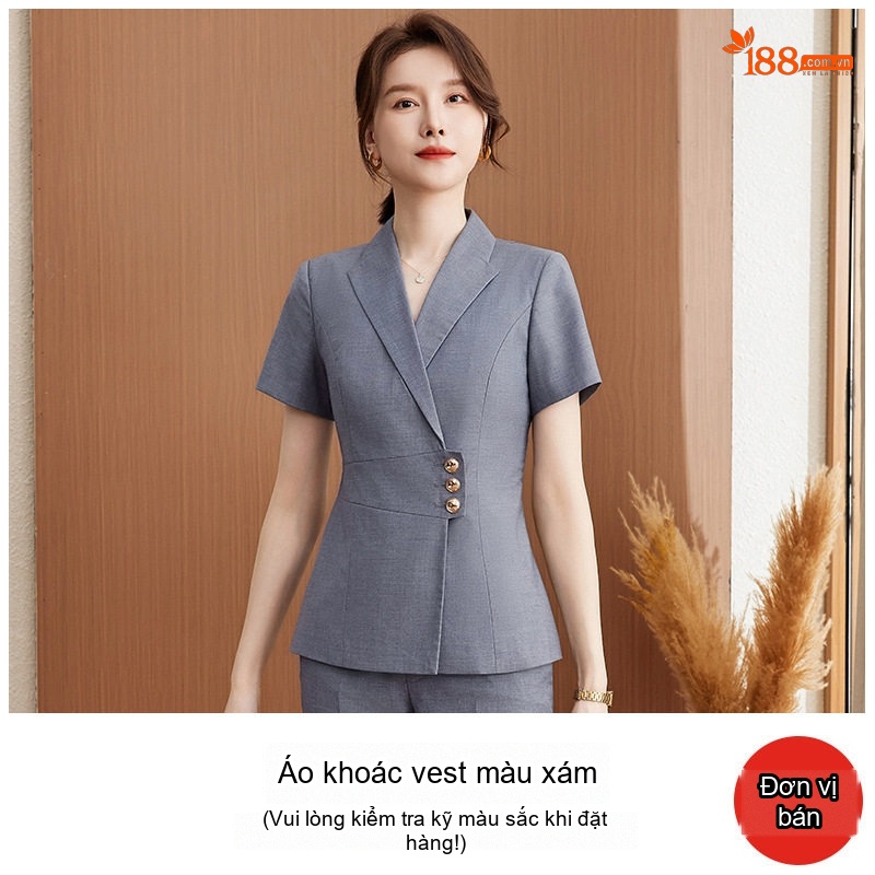 Bộ Vest Công Sở Nữ Tay Ngắn Áo Khoác Chân Váy Màu Đen, Xám, Xanh Navy