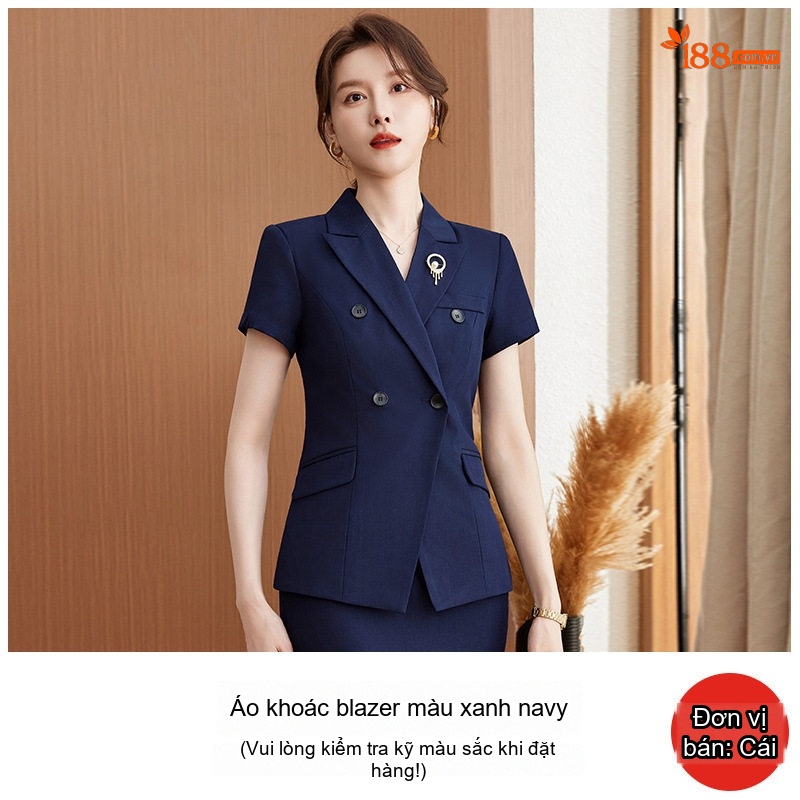 Bộ Vest Công Sở Nữ Tay Ngắn Màu Đen, Hồng, Xanh Navy