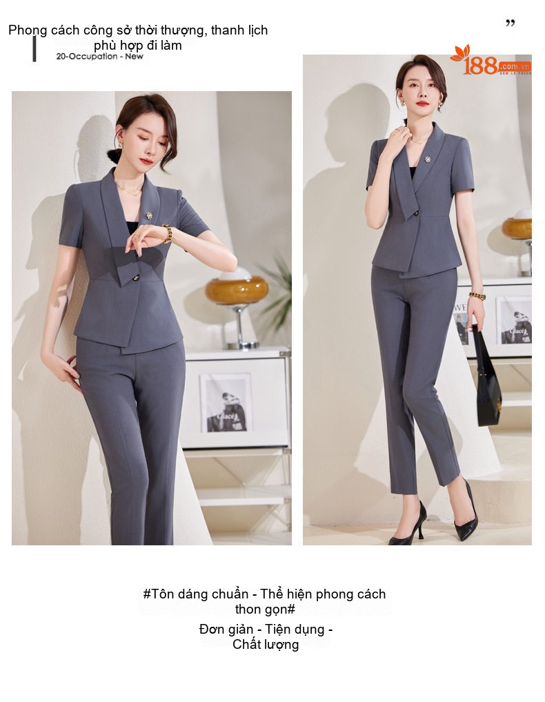Bộ Vest Công Sở Nữ Tay Ngắn Mỏng Dáng Ôm Màu Đen, Xám chi tiết 19