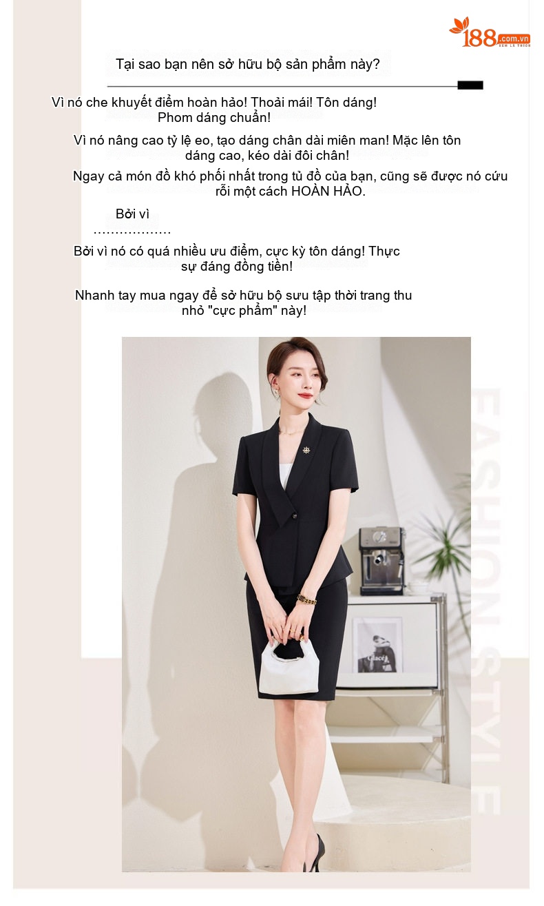 Bộ Vest Công Sở Nữ Tay Ngắn Mỏng Dáng Ôm Màu Đen, Xám chi tiết 2