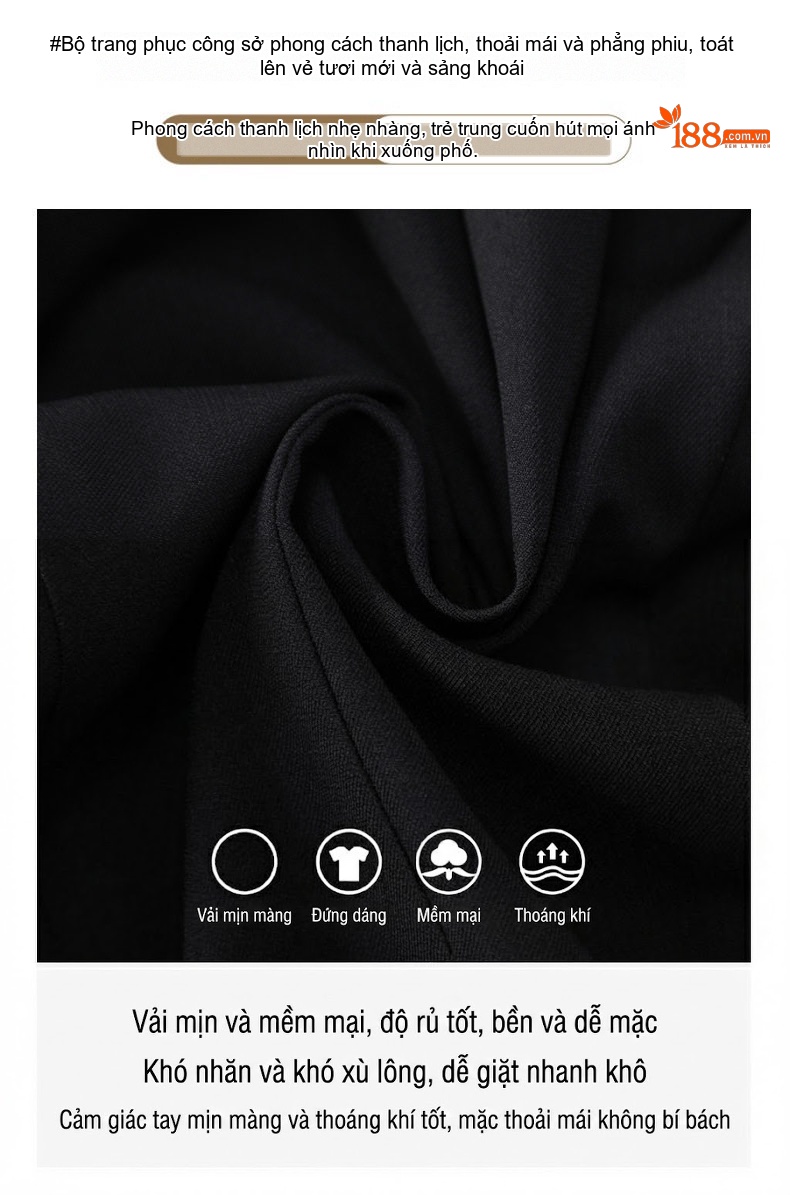 Bộ Vest Công Sở Nữ Tay Ngắn Mỏng Dáng Ôm Màu Đen, Xám chi tiết 6