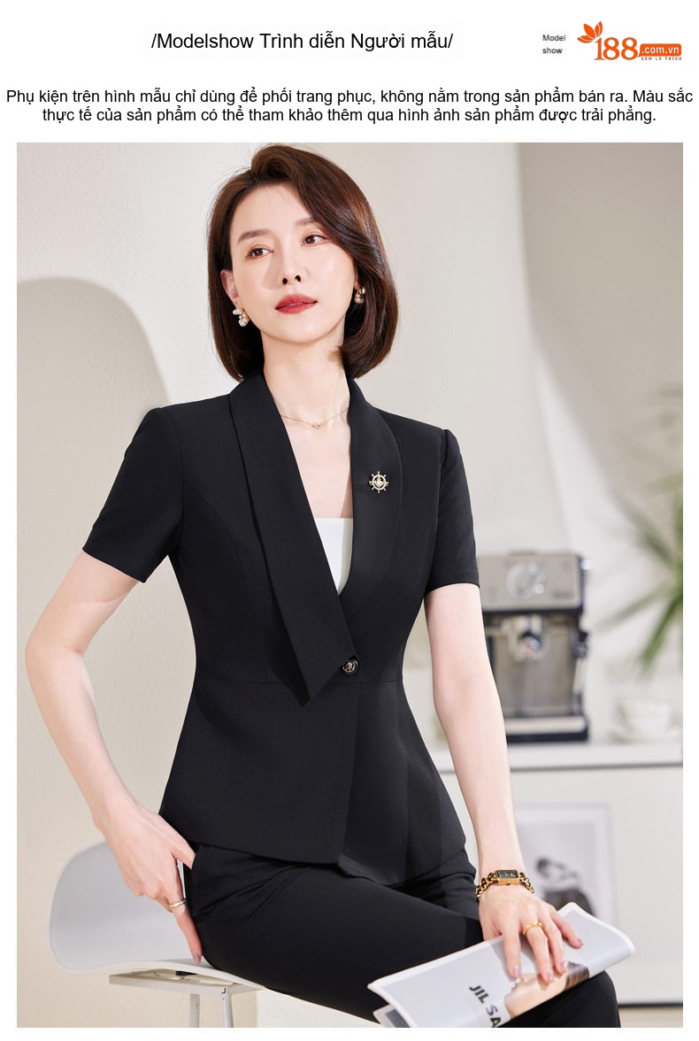 Bộ Vest Công Sở Nữ Tay Ngắn Mỏng Dáng Ôm Màu Đen, Xám chi tiết 12
